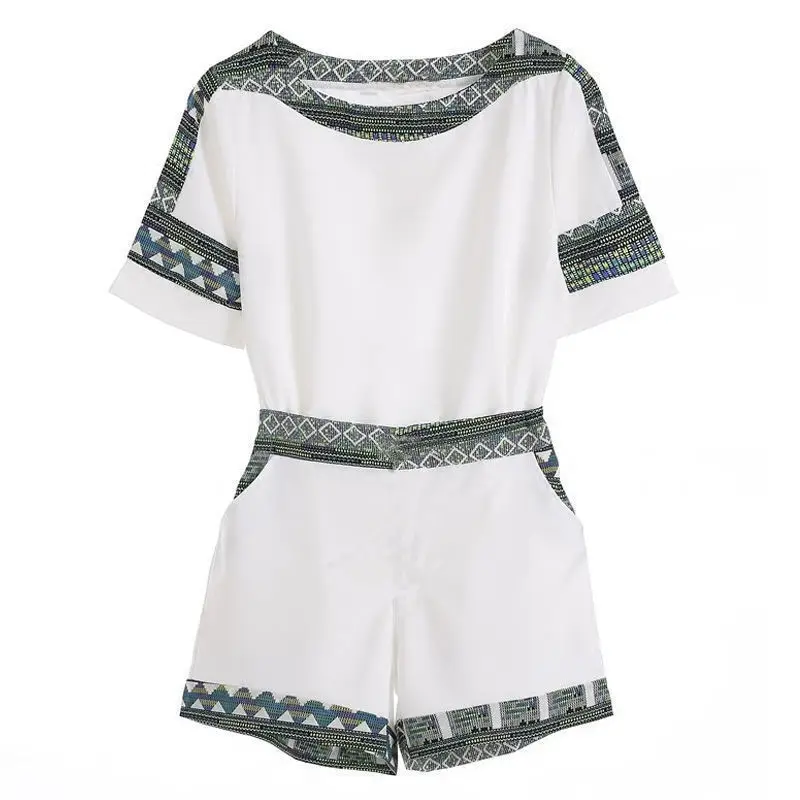 

2021 New Summer Fashion Women 's Suit Short Sleeve Stitching Top Wide Leg Shorts Casual Two - Piece Suit Trendy