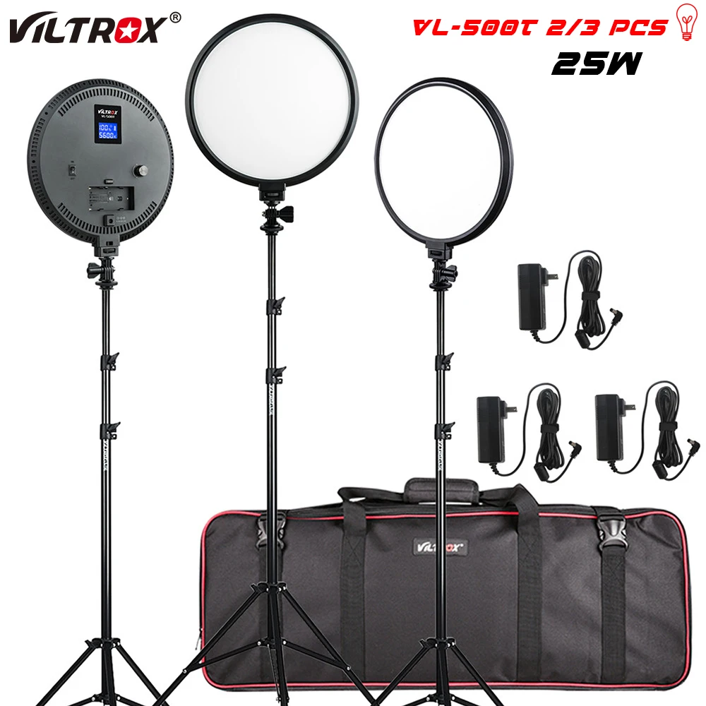 Купить Viltrox VL-500T 25 Вт светодиодный во время студийной видеосъемки светильник Слим Би-Цвет лампа с регулируемой яркостью комплект для фото съемки ...