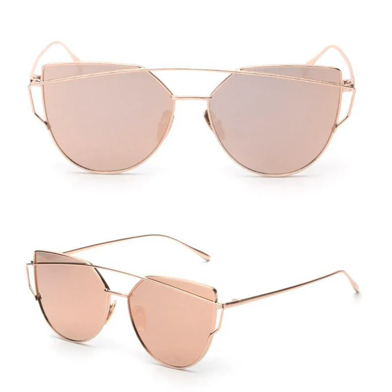 

Cat Eye Vintage Brand Designer Rose Gold Mirror Sunglasses For Women Metal Reflective Flat Lens Sun Glasses Female Oculos 2021