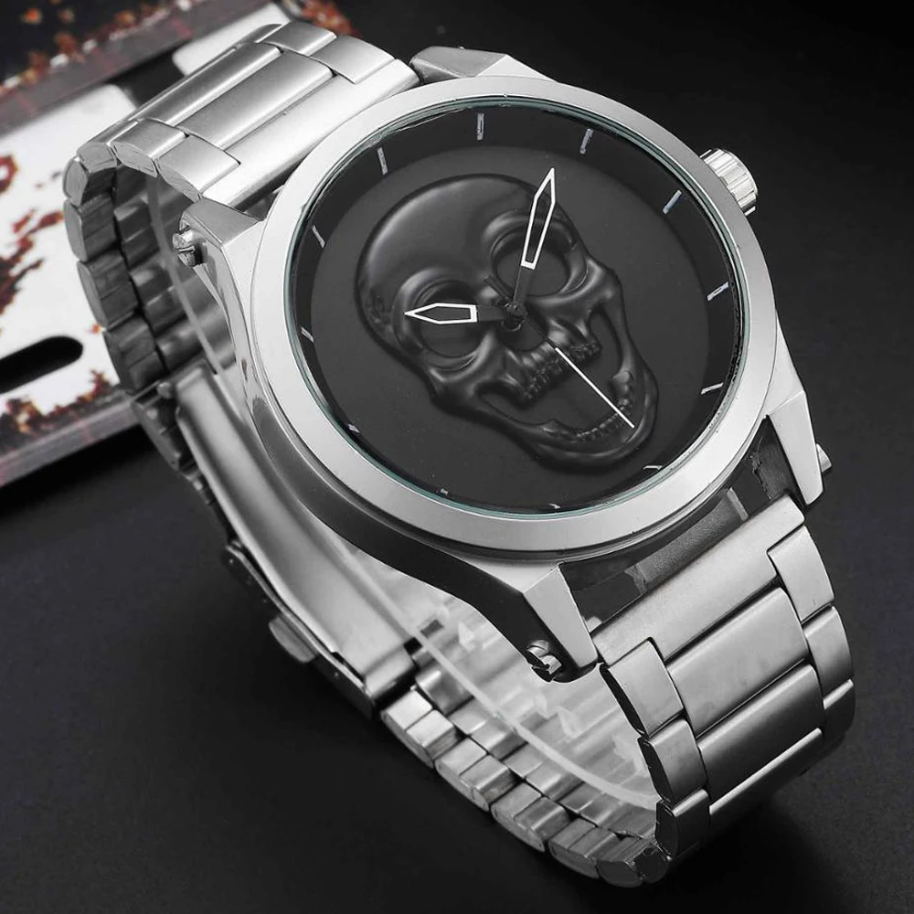 3D Skull Head Watch Men Women Stainless Steel Unisex Black White Gold Steampunk Watches Ladies Reloj Male Sculpture Clock Mexico