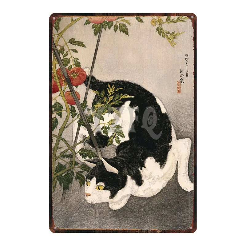 

Japanese Samurai Cat Tattoo Cat Pet Sign Metal Animal Tin Sign Vintage Plates For Wall Art Retro Home Decor 30X20CM DU-2453A