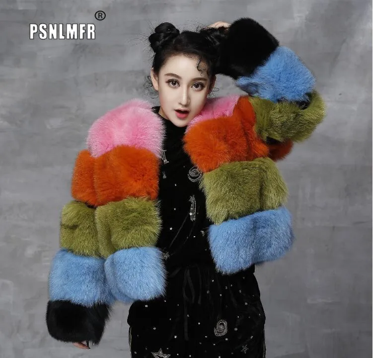 

Hot Sale Patchwork Real Fox Fur Coat Crop Warm Colorful Customized Winter Coat Women 2020 Fashion Loose Outerwear Jacket Women