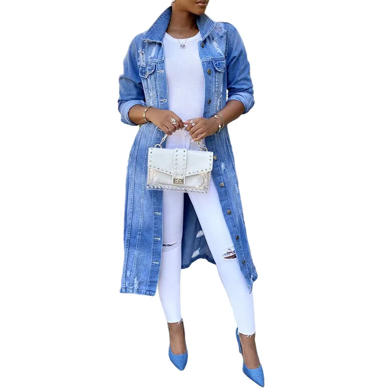 

Oversized Denim Coat Women Jacket Fashion Clothing 2021 Autumn Turn-down Collar Pocket Long Jacket Tops Ladies Elegant Outerwear