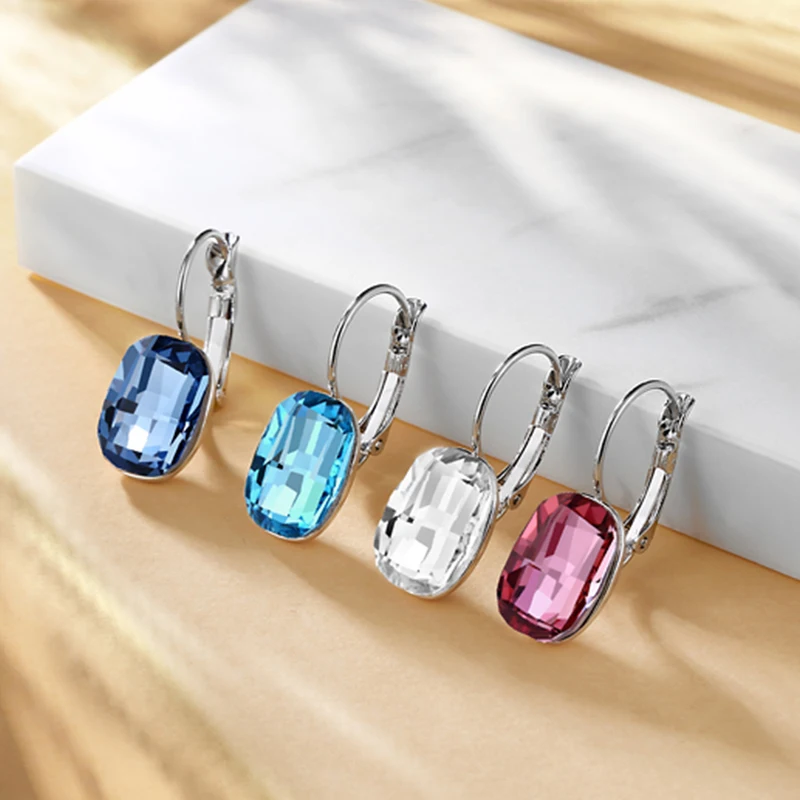 Новый 3 вида цветов роскошный квадратный камень женские серьги 925 серебро