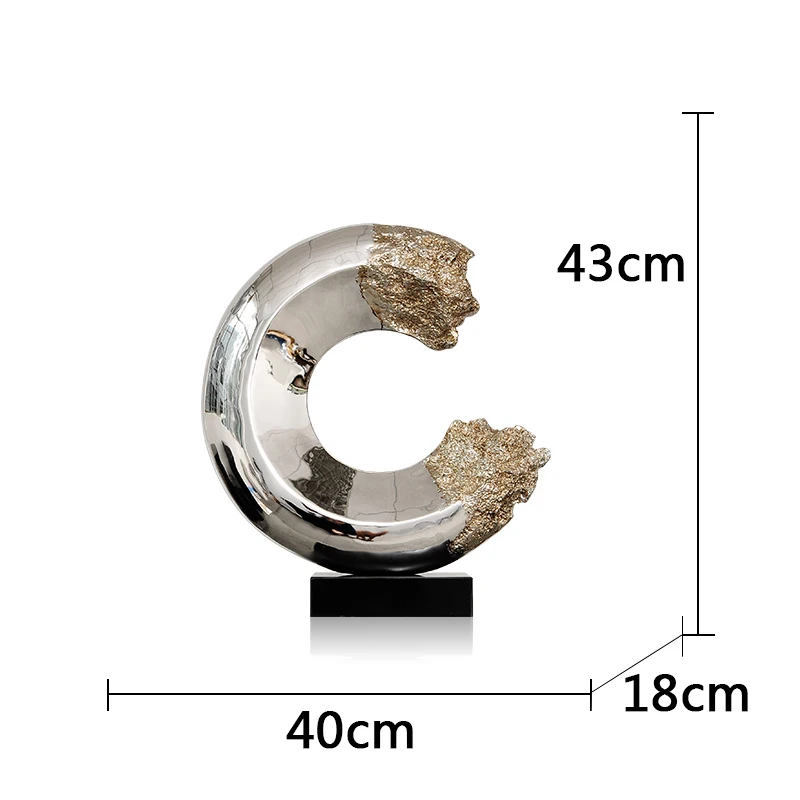 

43cm Creative Plating Silver Abstract C Shape Statue Home Decor Crafts Room Objects Office Resin Marble Figurines Wedding Gifts