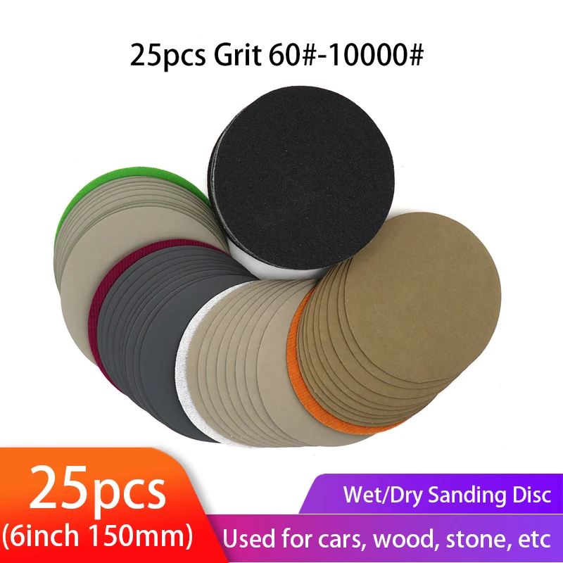 

6inch 150mm Round Sanding Discs Grit 60-10000 Wet Dry Sandpaper Disk Flocking Sand paper Silicon Carbide For Polishing wood