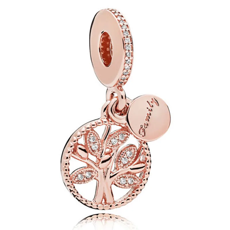 

100% 925 Sterling Silver Charm Simple Rose Gold Tree Of Life Pendant Fit Pandora Women Bracelet & Necklace Diy Jewelry