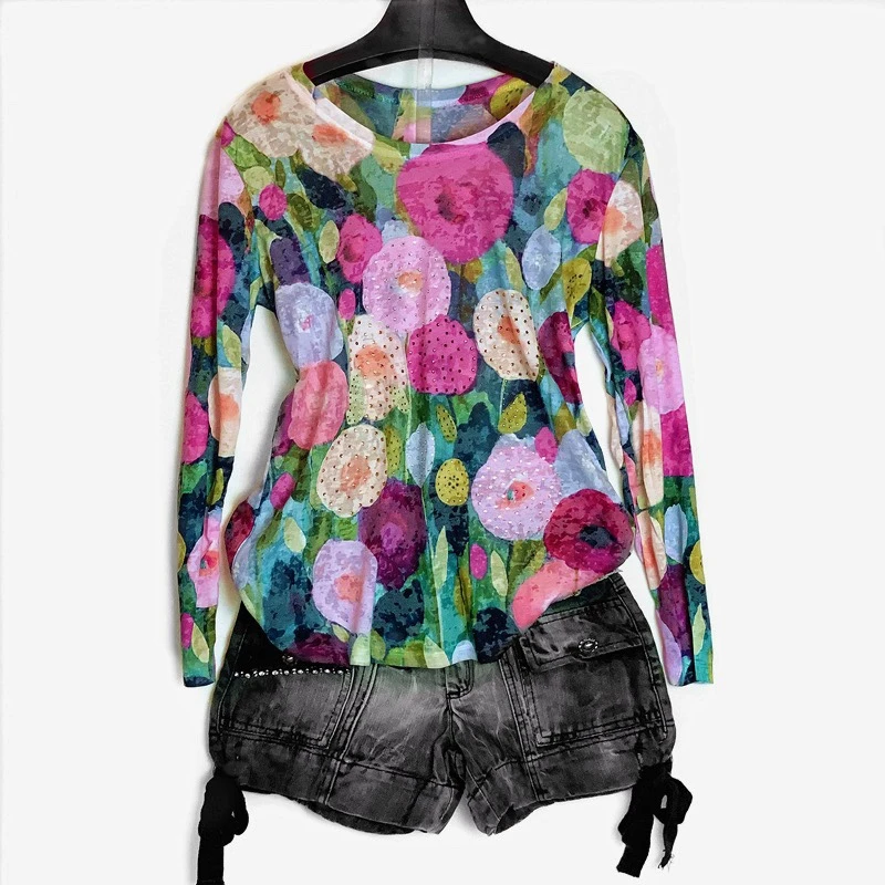 Женская футболка с длинным рукавом и круглым вырезом размеры до 4XL|Футболки| |