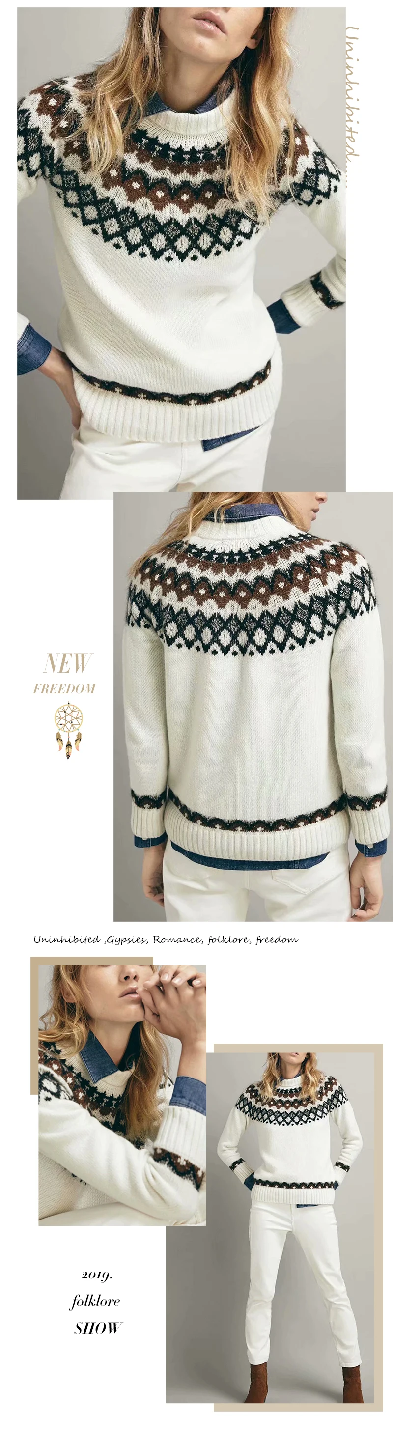 Everkaki вязаные свитера пуловеры женские Boho осень зима цыганские элегантные женские богемные пуловеры свитер женский