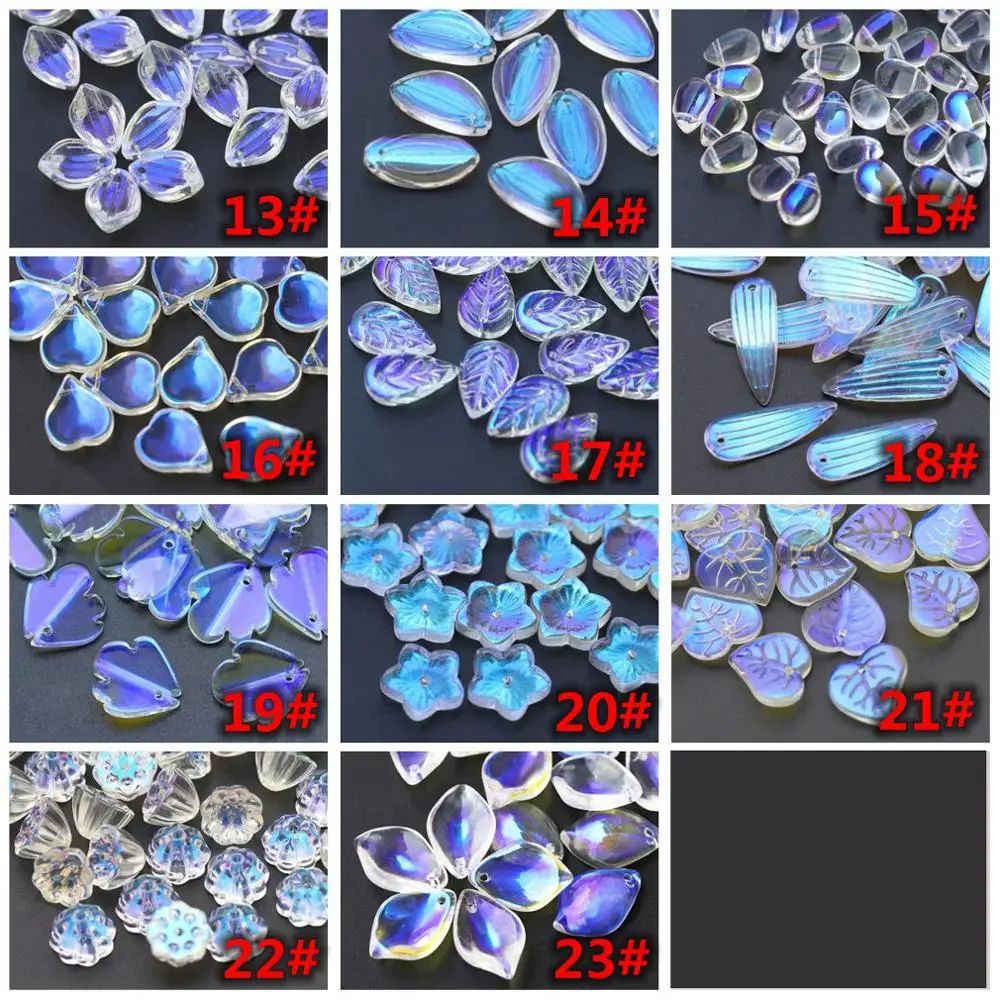 Бусины прозрачные в форме лепестков AB хрустальные для рукоделия с отверстием