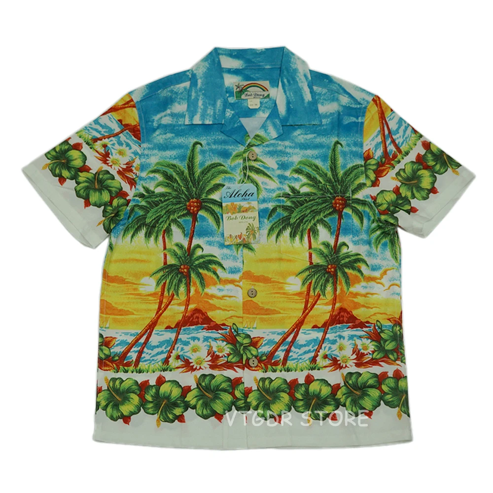 

DONG 2021 BOB Coconut Palm Men Casual Hawaiian Shirts Scenic Camp Short Sleeve