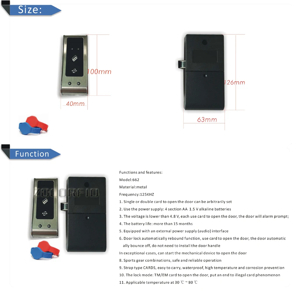 125 кГц RFID карта ключ металлический корпус электронный шкафчик замок с сухой батареей+ один браслет