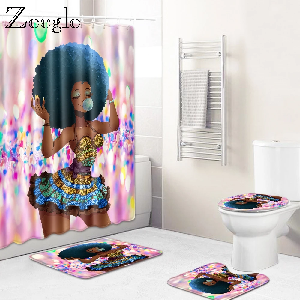 Zeegle Bath Mat Set Waterproof Bathroom Curtain with Hook Flannel Soft Toilet Pedestal Rug Foot Absorbent 4pcs | Дом и сад