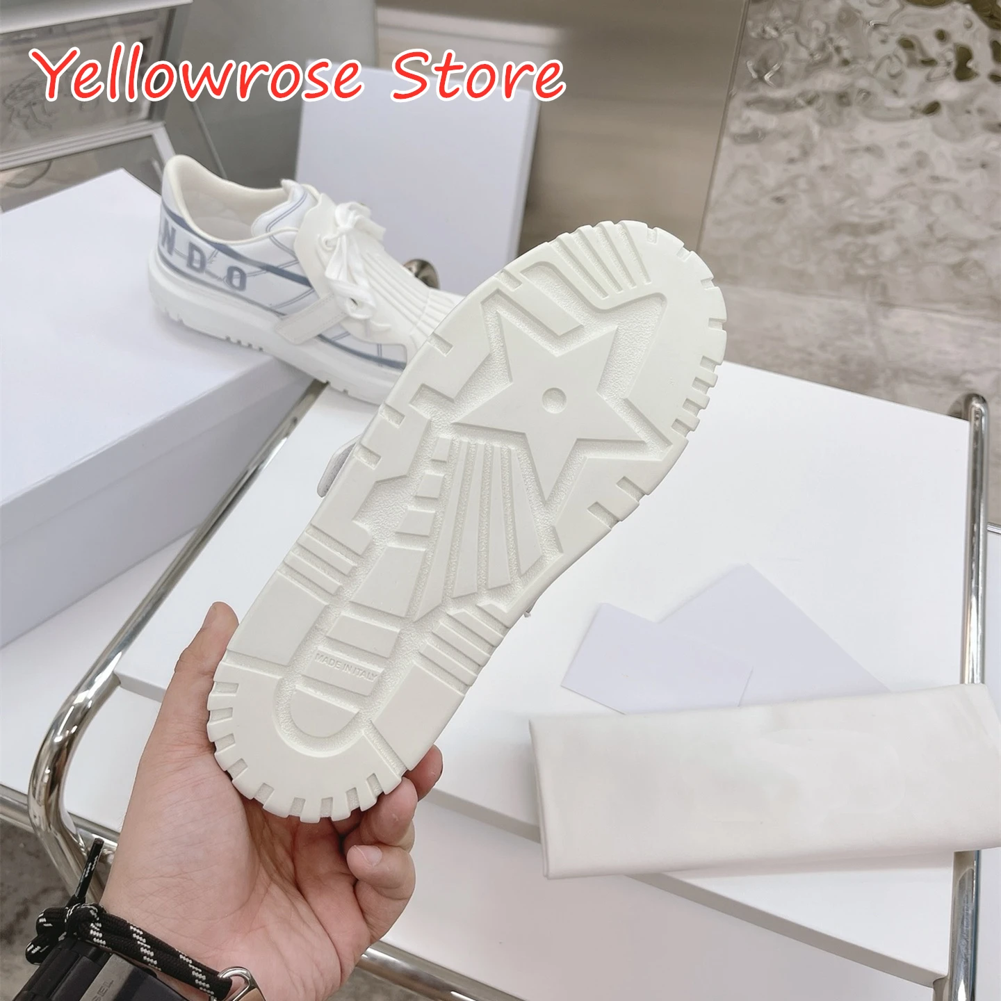 

Luxury Designer Noctilucous Shoes Women Sneakers Cow Leather With Velcro Notched Rubber Sole Triple S ID Sneaker With Box