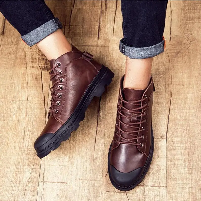 CHAISHOU мужские кроссовки; зимняя обувь из натуральной кожи на шнуровке с круглым носком; Черная повседневная обувь на плоской подошве; CS-64