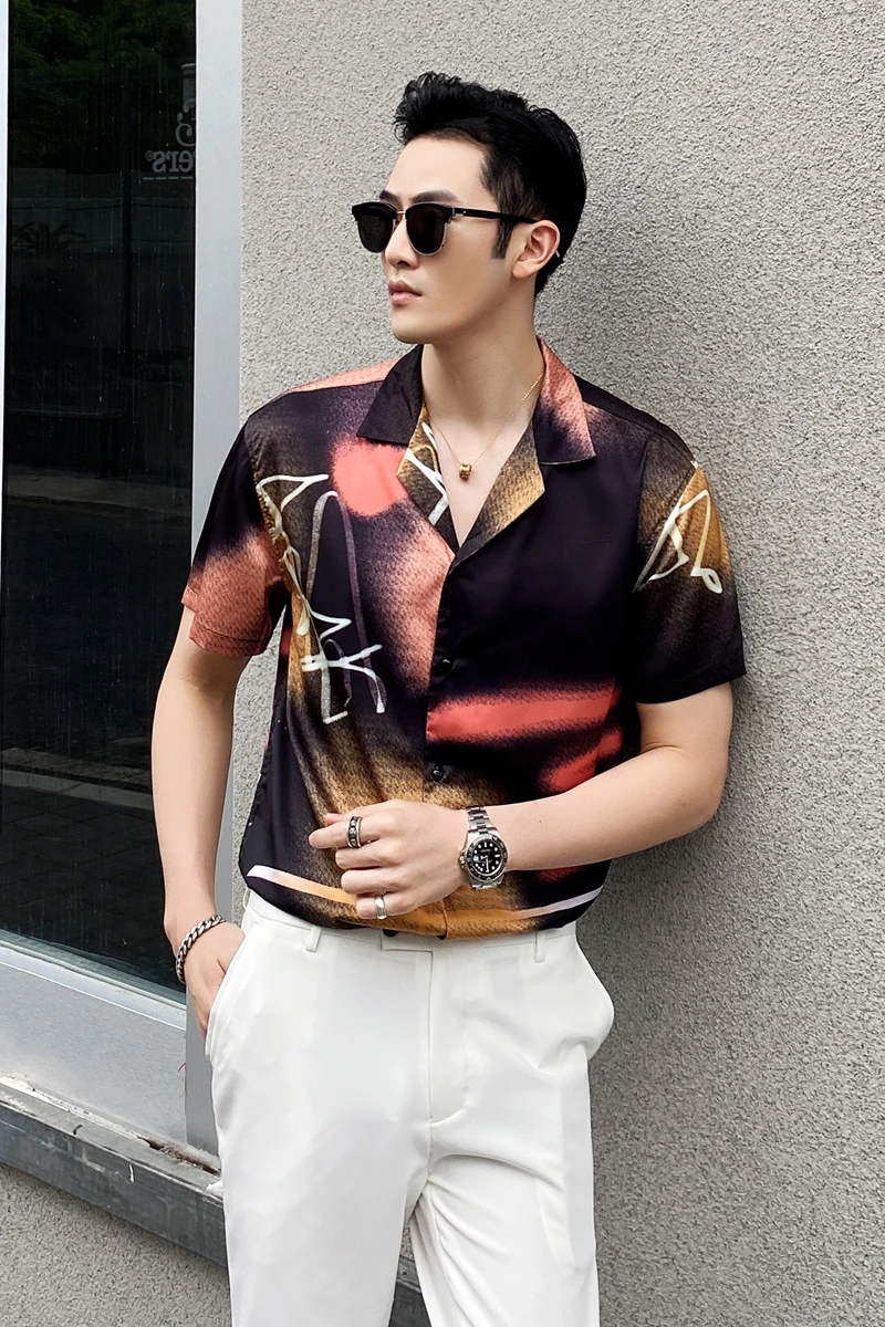 

Men Shirt Short Sleeve 2020 Summer New Cuba Collar Printed Short Sleeve Shirt Fashion Men's Shirts