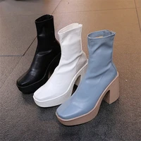 2021 autumn winter warm women boots sexy high heels goth platform shoes woman ankle boots leather zipper booties big size 35 40
