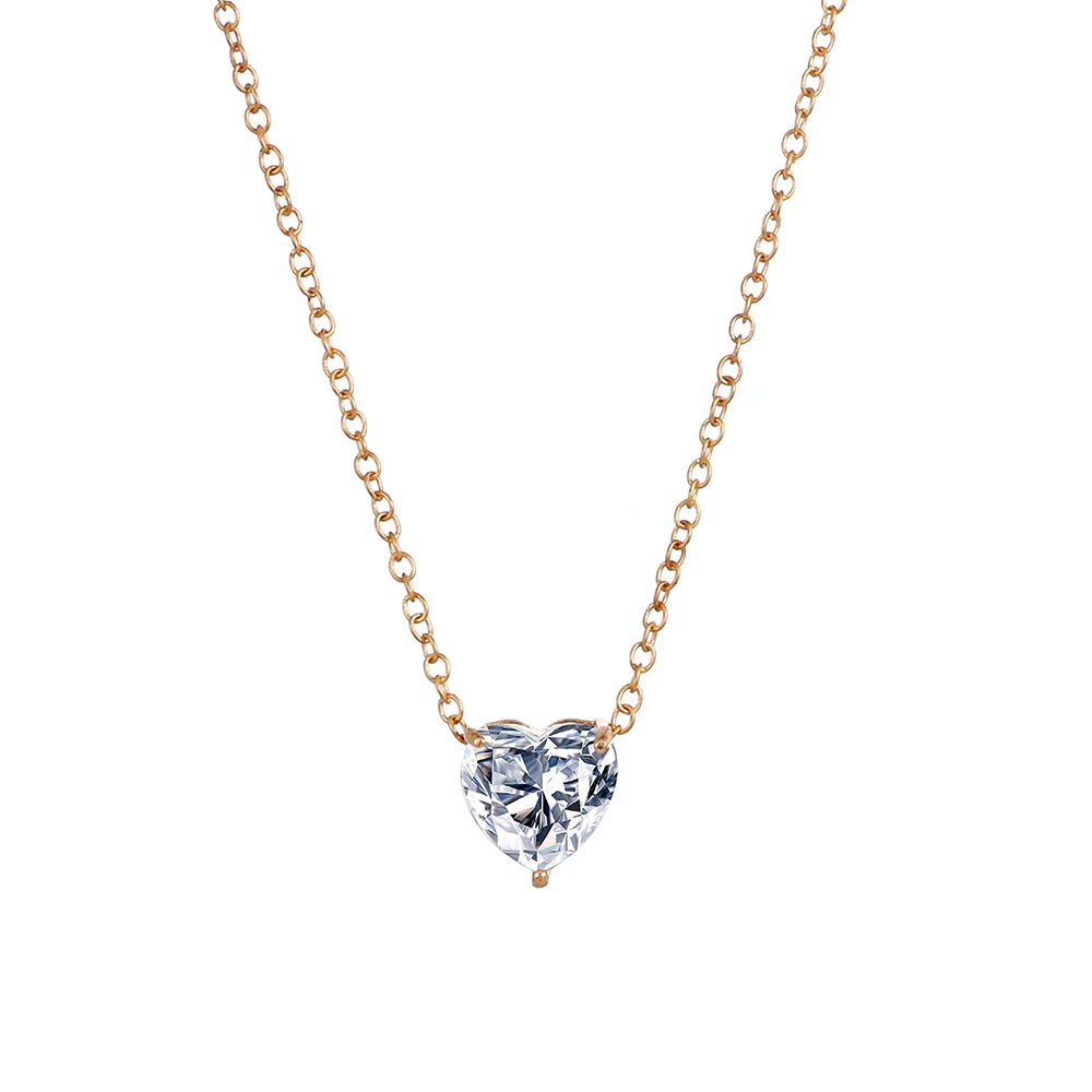 Women Necklace 2020 Heart Crystal Pendant Gold Metal Clavicle Chain Choker Jewelry Collares Couple Pendants | Украшения и