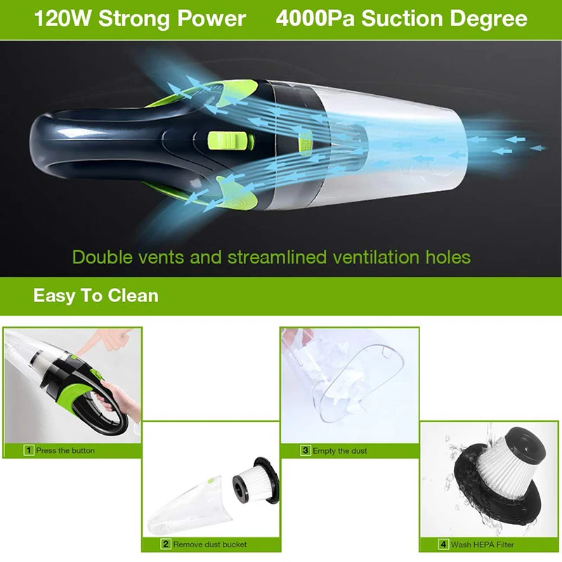 

Car Vacuum Cleaner Wireless Car Clean Powerful 120W USB Handheld Auto Vacuum Cordless Robot Vacuum Cleaner for Home Car Computer