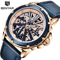 benyar new mens watch automatic mechanical watch double sided hollow fashion waterproof belt mens watch