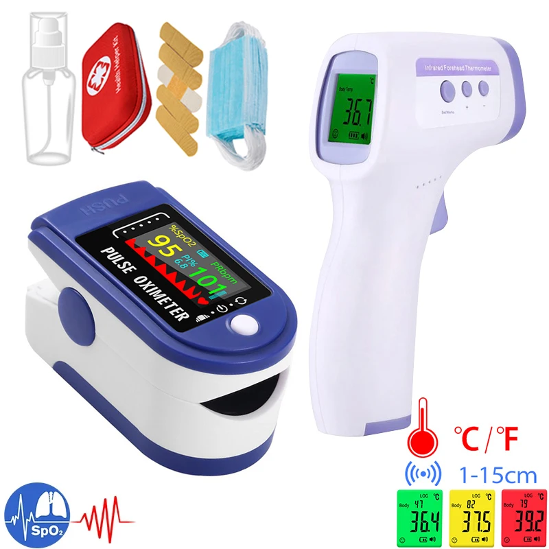 

Battery-type Blood Oxygen SPO2 PR Heart Rate Monitoring Oximeter, Non-contact Human Body Temperature Measuring Ear Thermometer