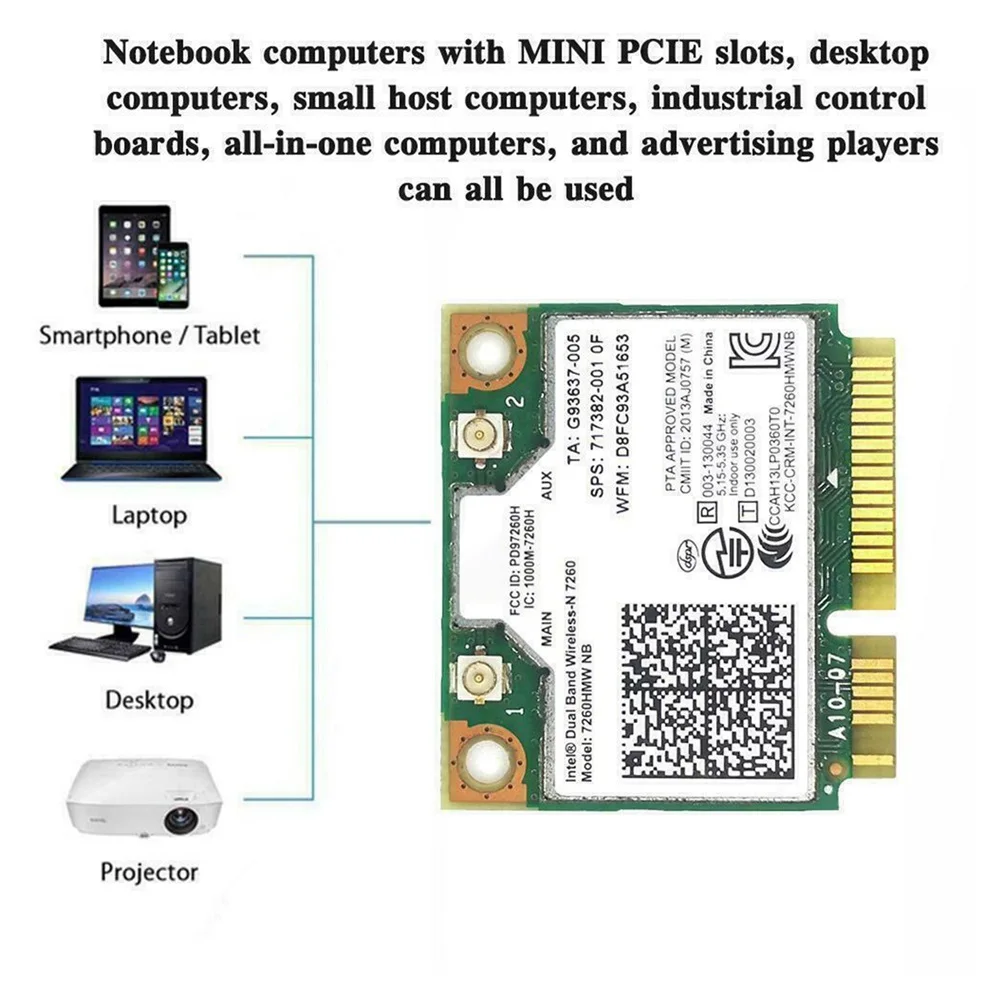 

7260AC/7260HMW MINI PCI-E Bluetooth 4.0 Network Card Dual-Band 5G 867M Wireless 2.4G/5Ghz Wlan Wifi Network Card For Laptop