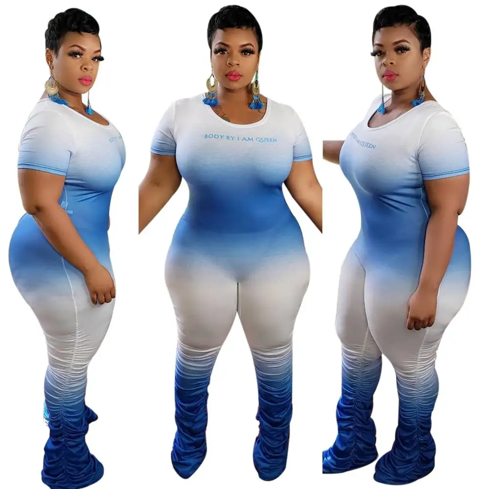 

Fashionable Gradient Jumpsuits Women Skinny Stacked Rompers Printing Plus Size Lady Casual O-neck Short Sleeve Rompers Plus Size