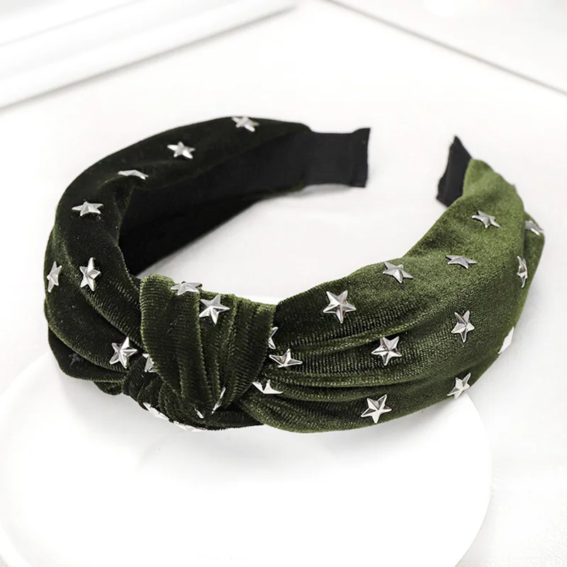forest green 12 шт. Корейская звезда Шипованная бархатная повязка на голову для женщин головной одежда ретро Топ обруч с бантиком зимний для волос украшения - Цвет: forest green