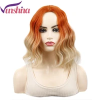 vunshina short synthetic fringe bob wig colorful orange blonde ombre natural wavy realistic cospaly wigs with bangs for women