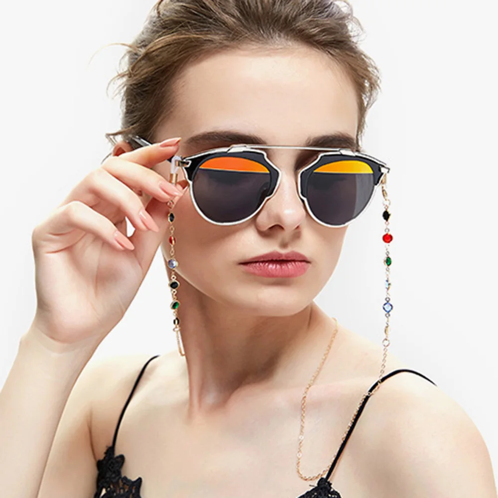 

75cm Women Masking Chain Glasses Chain Sunglasses Colored Diamond Chain Adjustable Ends Holder Neck Strap Rope Lanyards Necklace