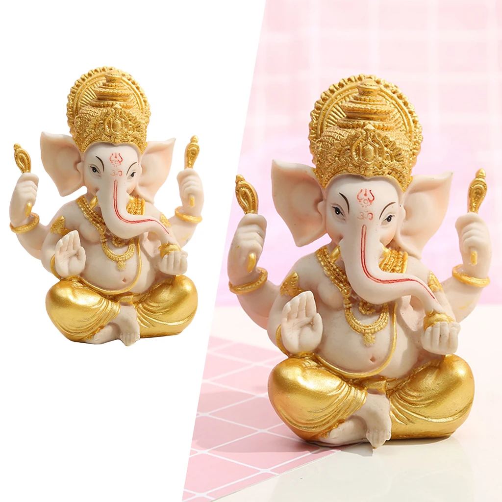 Hand Carved Mini 4&quot Ganesh Hindu Statue Figurine Ganesha Decoration Gold | Дом и сад