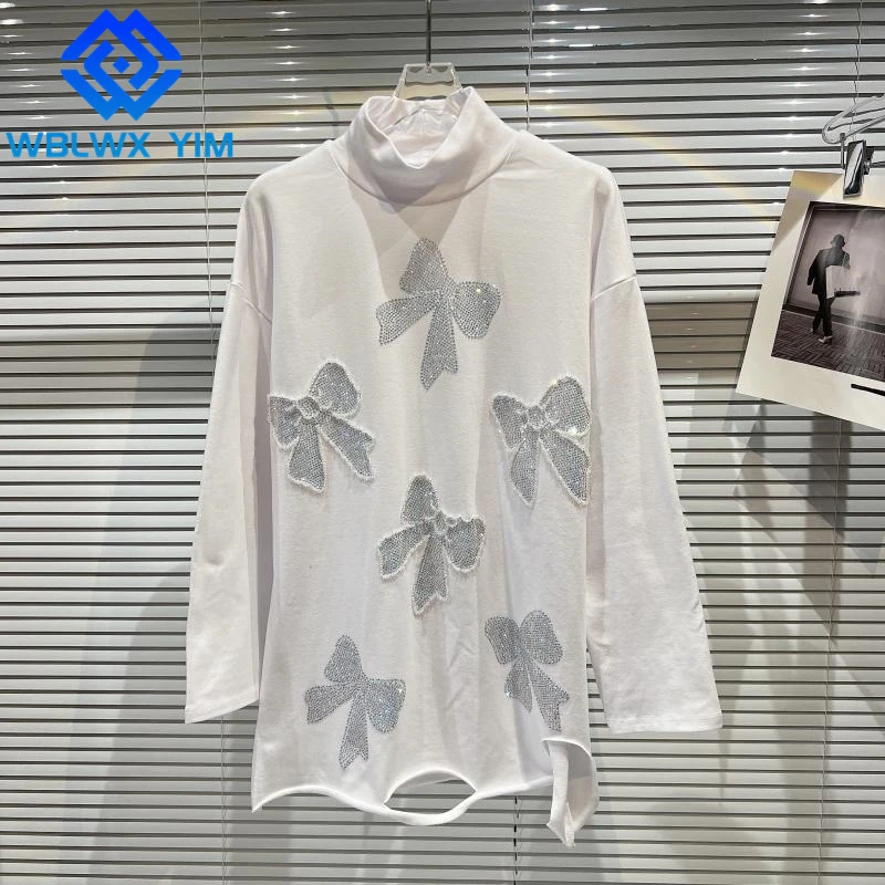 

Женская водолазка с длинным рукавом, свободная футболка с длинным рукавом, с вырезами и бантом, весна-осень