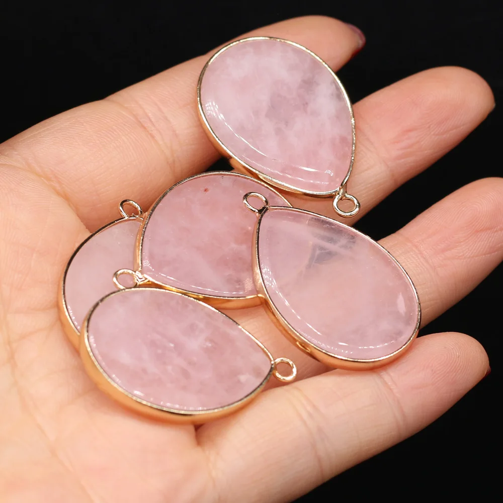 

1pcs Natural Stone Agates Water Drop Shape Rose Quartzs Charm Pendant for DIY Jewelry Making Nacklace Earring Gift Size 24x35mm