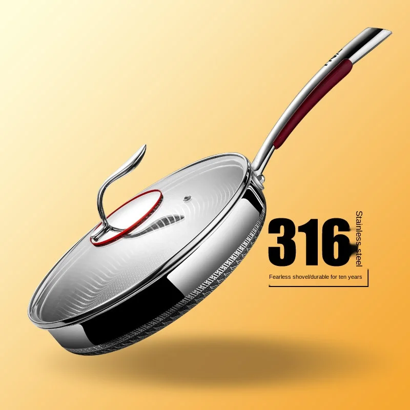 

316 Stainless Steel Frying Pan Special Pan For Frying Steak Household Non Stick Pot Kitchen Cooking Cookware