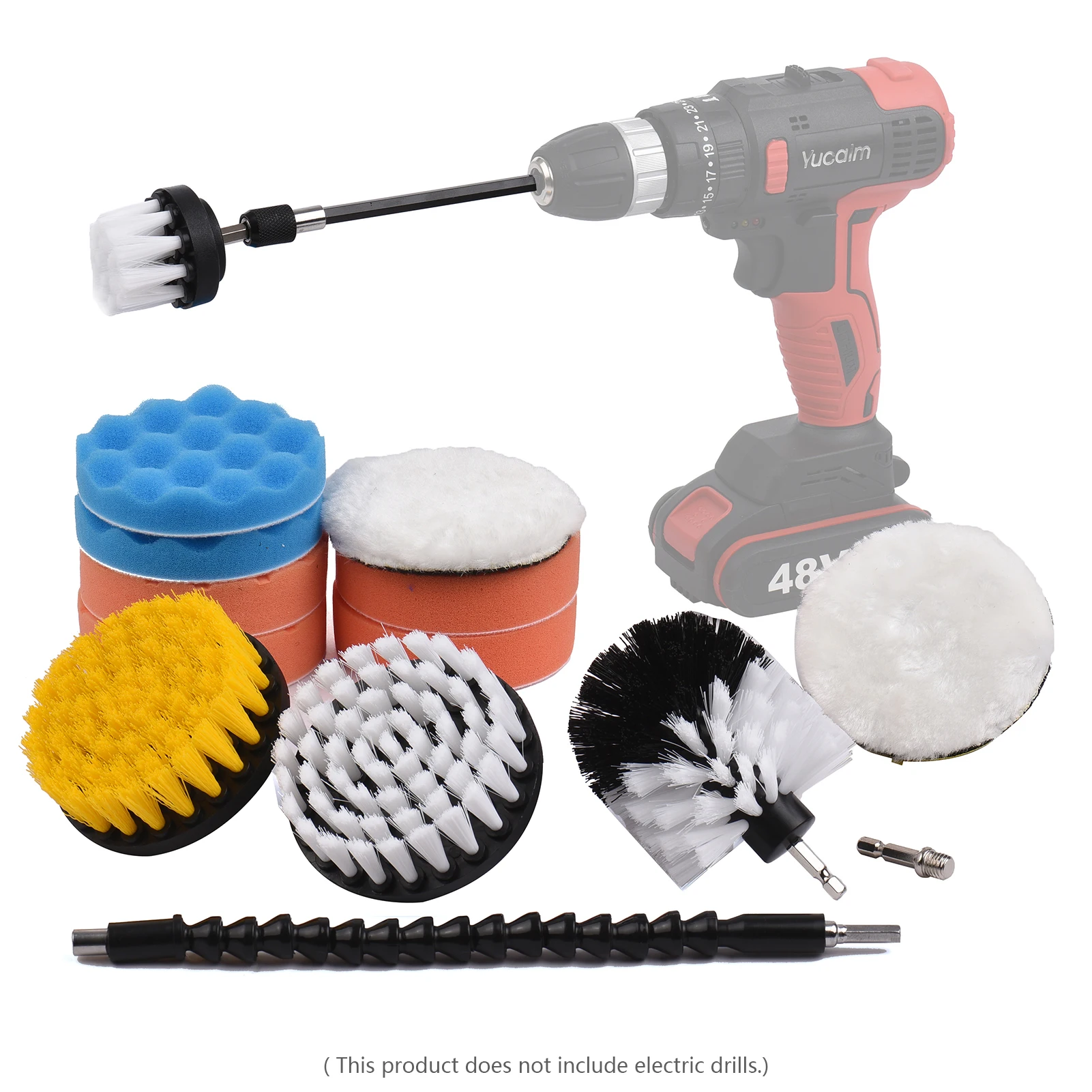 

15 Pcs Drill Brush Car Detailing Kit Car Polishing and Buffing Pads Set with Extension Attachment Rod for Boats Tiles Sinks