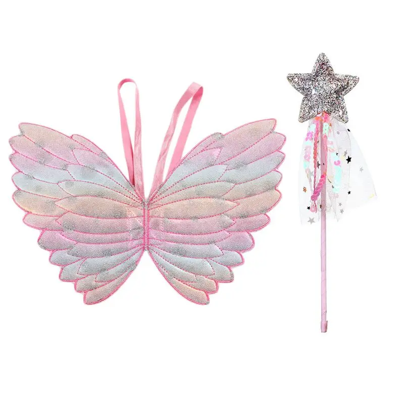 

Cute Children Costumes Performance Props Gradient Color Butterfly Princess Angel Wings Fairy Stick Kids Dress Up Playing Toys