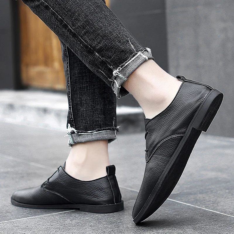 

Men's genuine Leather Casual Shoes Classic Fashion Male Lace up Flats Black White Men Krasovki Flat Sneakers tenis masculino