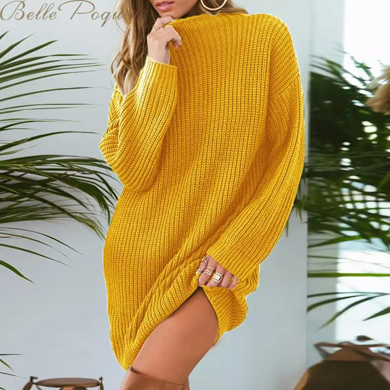 Belle Poque размера плюс теплый длинный вязаный уличная одежда женский свитер для