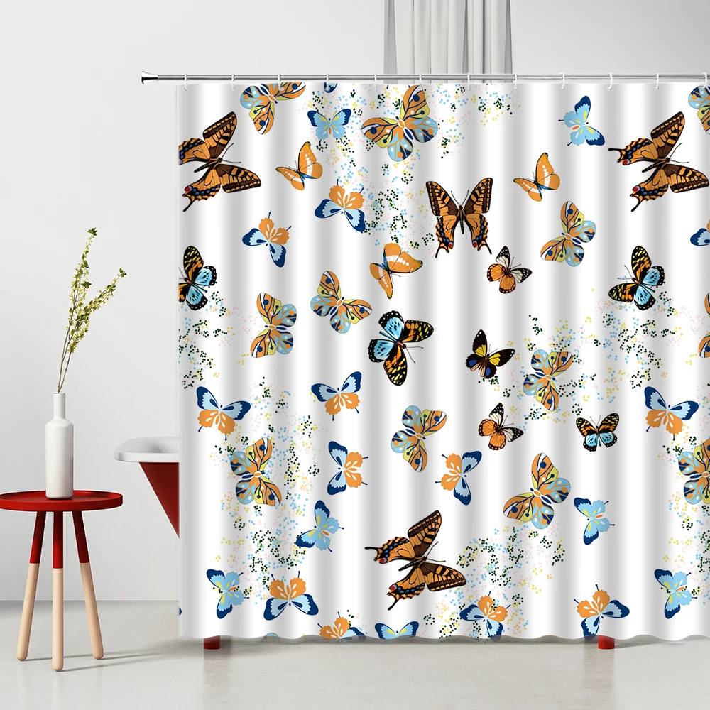 

Flower Butterfly Bathroom Shower Curtains Printing Waterproof Polyester Fabric Bathtub Decoration Photography Background