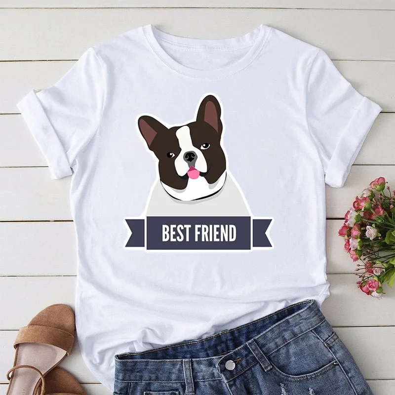 

New summer French Bulldog Printed t shirt women cute cartoon T shirt Pit Bull Tshirt Top Female Frances German Shepherd T shirt
