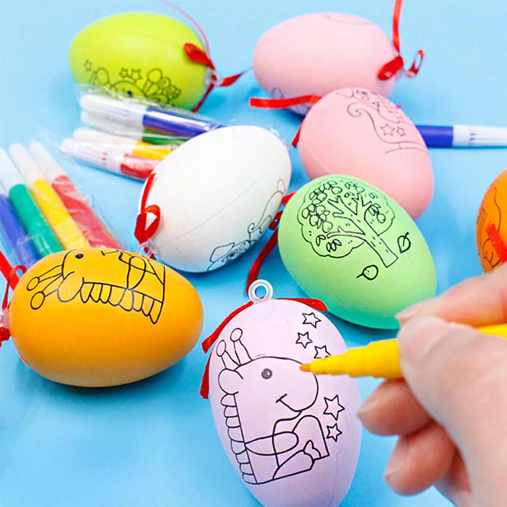

1SET Christmas Easter Funny Cartoon Children Handmade DIY Hand Painted Color Egg Toys Party Birthday Gifts New Year Home Decor