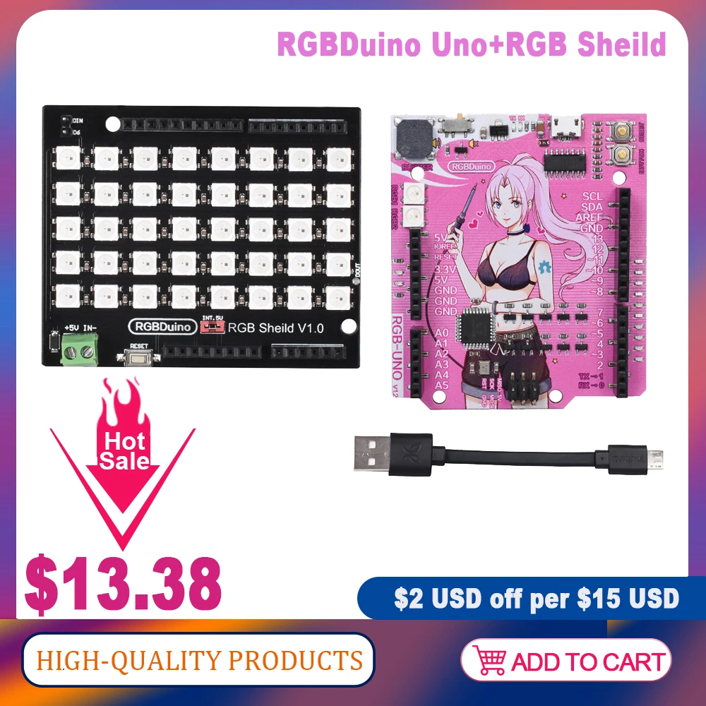 RGBDuino UNO V1.1/V1.2 Demooard + RGB щит светодиодный Панель ATmega328P чип CH340C VS Arduino R3 для Мега 2560