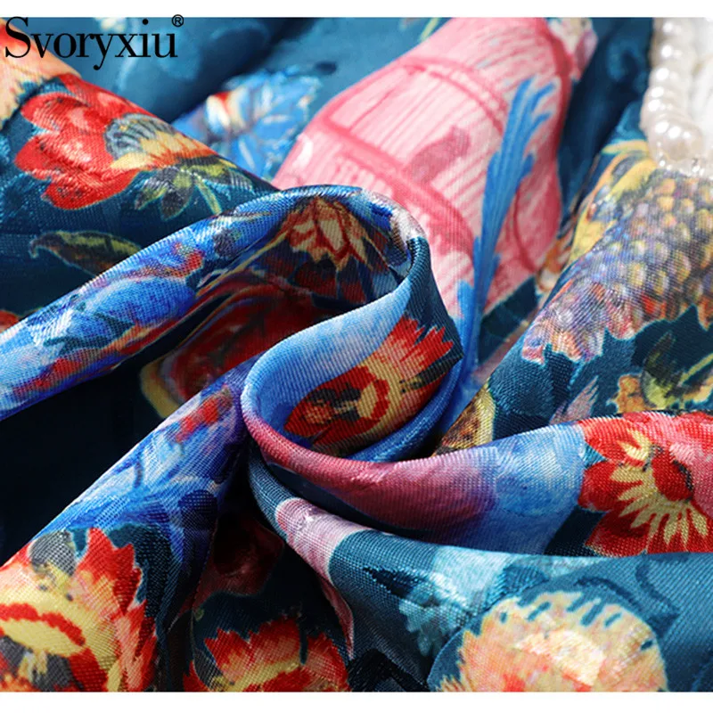 

Svoryxiu Designer Fashion Spring Summer Shorts Two Piece Set Women's Transparent Long Sleeve Flower Print Blouse + Shorts Suits