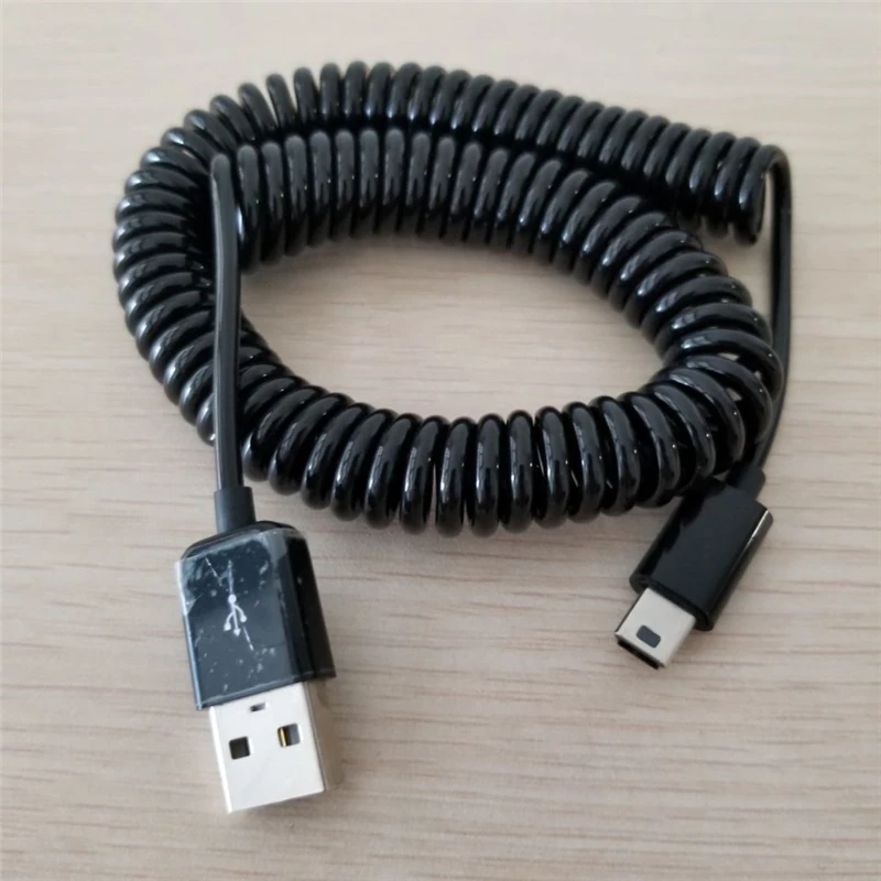 

MAX Length Retractable 2M 7ft USB 2.0 A Male to Mini USB B 5Pin Male Curl Coiled Spring Data Sync Charge Cable Cord