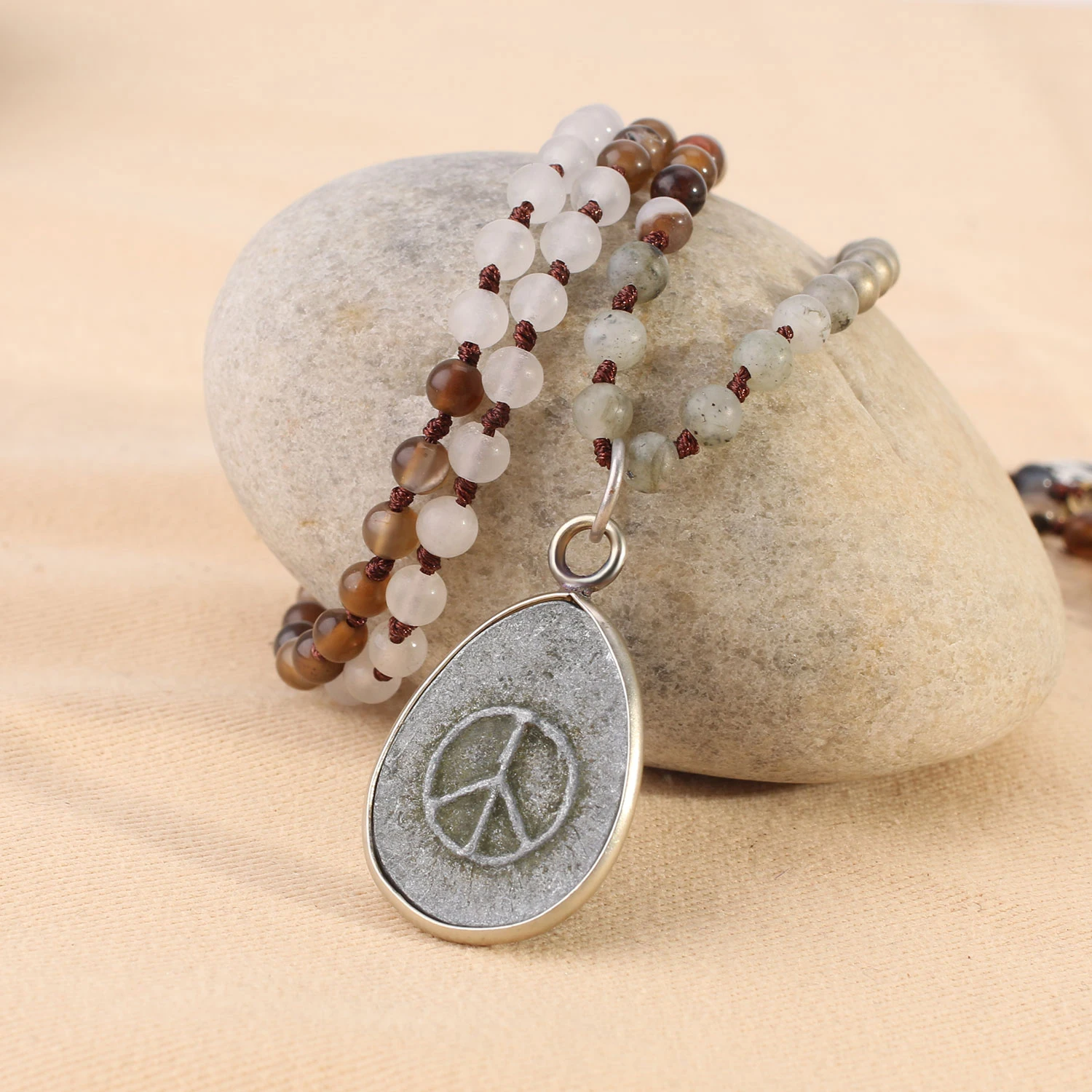 

QUANCHI Buddha Pendant Necklaces Natural Stone Beaded Necklaces Handmade Long Chain Strands Necklaces Jewelry for Women