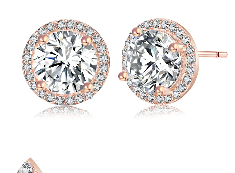 Jewelrypalace 925 стерлингов Серебряные серьги гвоздики Lavish Glow розовое золото Цвет круглый фианит Свадебные украшения