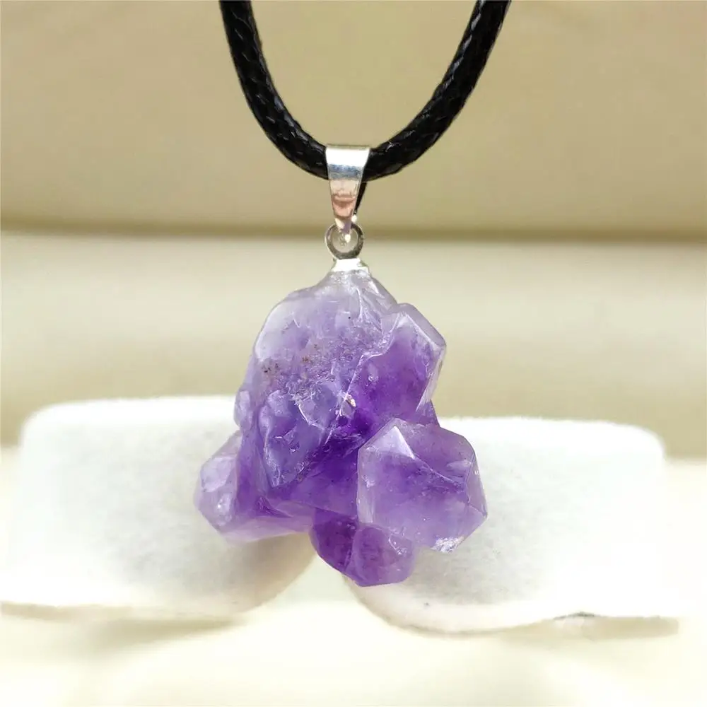 100% натуральный Лавандовый аметист кварц фиолетовый сырье кристалл кулон мода 23x22