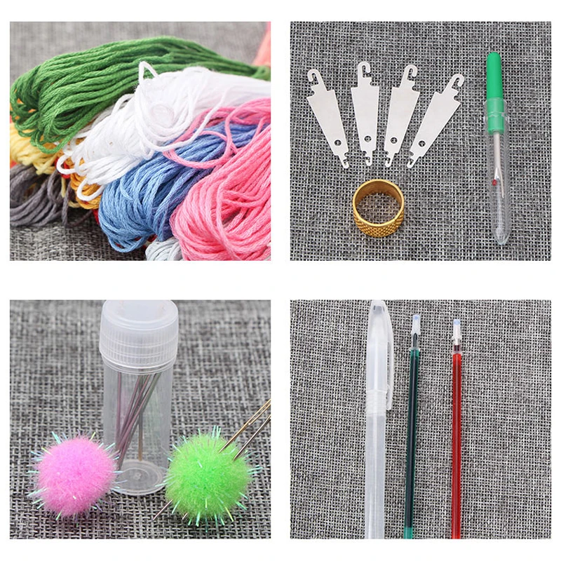 Полный ассортимент штампованных наборов для вышивки включая обруч цветные нити