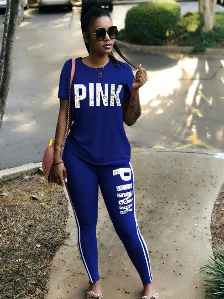 Женский спортивный костюм из двух предметов розовый топ с буквенным принтом
