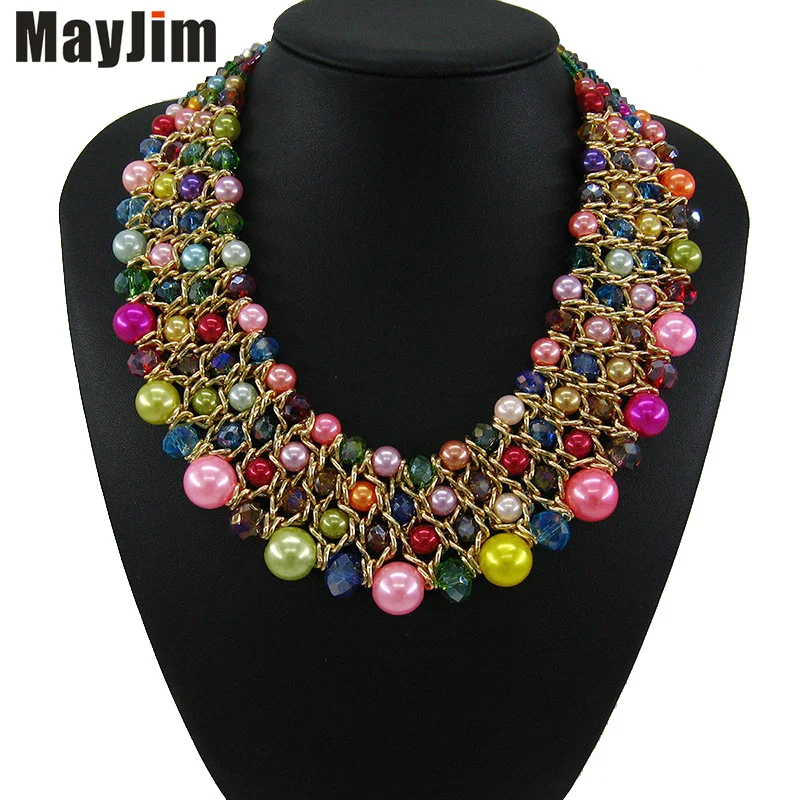 MayJim 2020 массивное жемчужное большое колье с кристаллами ожерелья и подвески из